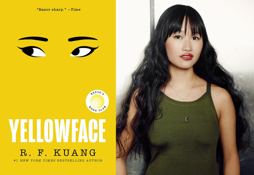 Imagem do livro Yellowface e do lado uma foto de RF Kuang.